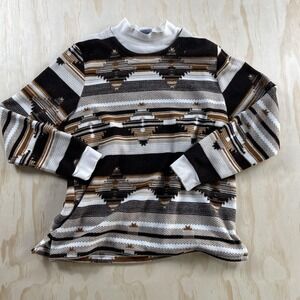 Blair Sweater Womens Large Brown Multicolor Aztec Fleece Mock Neck Pullover